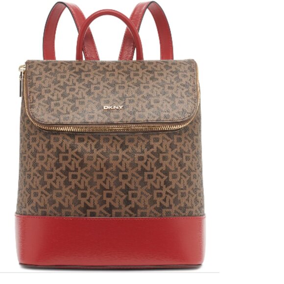 Dkny Handbags - BNWoT DKNY Bryant Signature Top Zip Backpack in camel brown / candy red (OS)